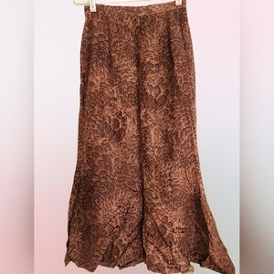 Vintage 1970s / 80s Omanti long brown silk skirt sz 4 animal abstract lined